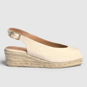 Castañer Dosalia ivory canvas espadrilles slingback peek toe wedge sandals Sz 10